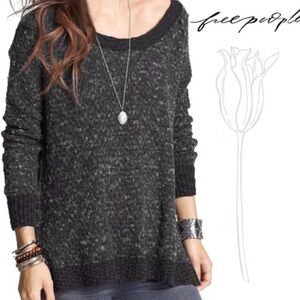 Free People Brookside scoop neck Marled grey knit oversized sweater size small